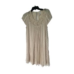 Bizz Silk Mini Party Lined Crochet Sheer Sleeveless Dress Sz L Beige Color Used